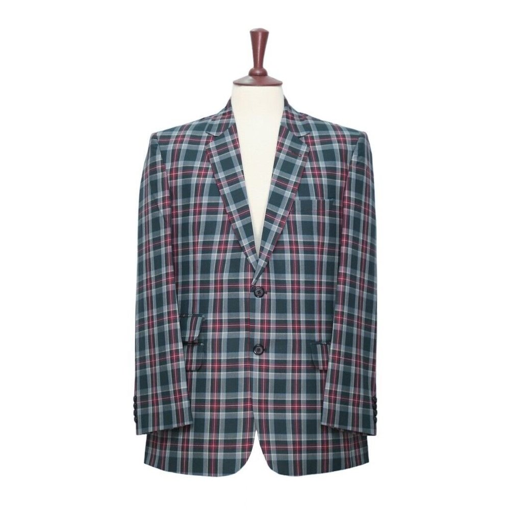 Mens Blazer Green Red Plaid Wool Dress Formal Suit Jacket Wedding Sport Coat 44R